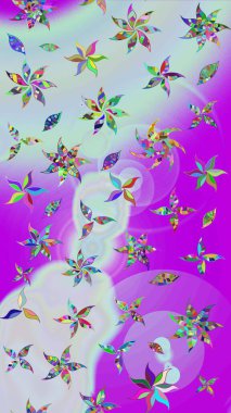 Çiçeksel fantezi tasarımı ve parlak bir arka plan çizimi. Renkli Bahar Teması eskiz kalıbı. Düz Çiçek Elementleri Tasarımı.