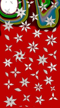 Şirin çiçekli eskiz deseni ve kırmızı renklerde yapraklar, suluboya çiçek deseni, duvar kağıdı, kart veya kumaş için fayanslı. Raster illüstrasyonu.