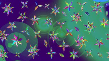 Mavi renkli şirin çiçek deseni. Raster Modaya uygun kumaş deseni. Renkli Bahar Teması eskiz kalıbı. Düz Çiçek Elementleri Tasarımı.