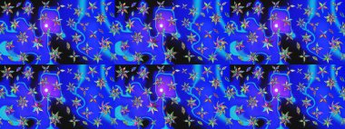 Yumuşak, mavi renkte bahar çiçekleri. Raster illüstrasyonu. Raster çiçek desenli ve çiçekli..