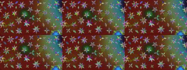 Raster illüstrasyonu. Kahverengi renklerde bahar çiçekleri. Çiçek ve yapraklı karalama şeklinde Raster çiçek deseni.