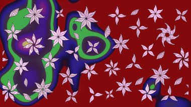 Modern çiçek arkaplanı. Parlak renkli çiçekli ve kırmızı yapraklı harika bir çiçek deseni. Moda baskıları için zarif bir şablon. Halk stili.