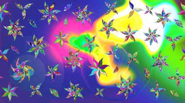 Düz Çiçek Elementleri Tasarımı. Çiçek deseni. Renkli Bahar Teması eskiz kalıbı. Raster çizimi. Güzel kumaş deseni..