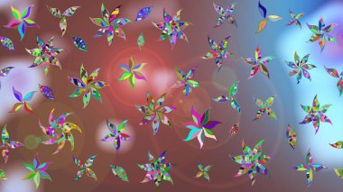 Düz Çiçek Elementleri Tasarımı. Raster illüstrasyonu. Kahverengi renkte zarif çiçekli suluboya. Renkli Bahar Teması çizim şablonu.