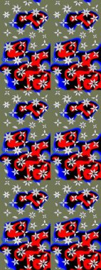 Parlak renkli çiçekli ve yeşil yapraklı harika bir çiçek deseni. Moda baskıları için zarif bir şablon. Modern çiçek arkaplanı. Halk stili.