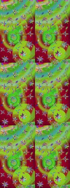 Suluboya çiçekli çiçek deseni. Raster illüstrasyonu. Yeşil renkli Asyalı tekstil.