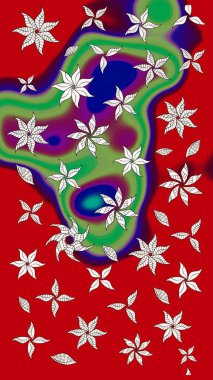 Kırmızı renkte çiçekler. Hediye ambalaj kağıdı, tebrik kartları, posterler ve pankart tasarımı. Raster düz çiçek çizim deseni.