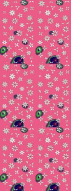 Şirin çiçekli eskiz deseni ve pembe renkli yapraklar, suluboya çiçek deseni, duvar kağıdı, kart veya kumaş için fayanslı. Raster illüstrasyonu.