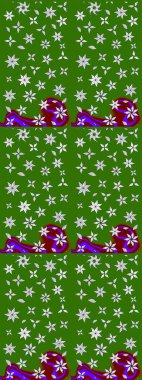 Yumuşak, yeşil renkli bahar çiçekleri. Raster illüstrasyonu. Yaprak ve çiçeklerin suluboya resmi, yeşil renkte çizim deseni.