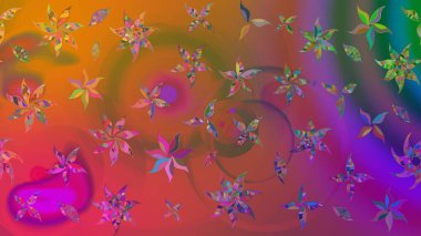 Raster çiçek desenli çiçek deseni, yapraklar, dekoratif elementler, sıçrama, lekeler, el çizimi kontur çizgileri ve Doodle çizim stili, grafik raster çizim çizimi.