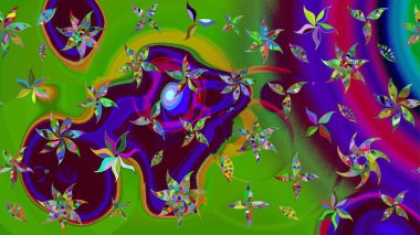 Raster illüstrasyonu. Çiçek çelengi. Kıvırcık, parlak örgü. Eski moda arka plan. Desen, çizim, çiçek sınırı. Güzel, pürüzsüz kumaş, tuval..