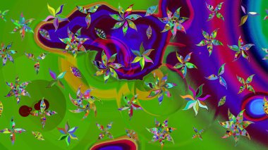 Düz Çiçek Elementleri Tasarımı. Sketch Colour Spring Theme eskiz kalıbı. Sevimli çiçek raster deseni. Yeşil renkte çiçekler.