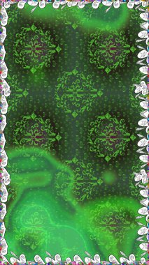 Raster illüstrasyonu. Yeşil renkli Asya tekstili. Kusursuz çiçek deseni.