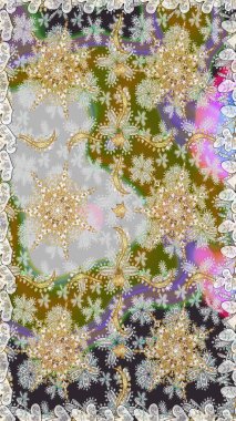 Süslü raster dekorasyonu. Barok tarzında duvar kağıdı tasarımı için kusursuz damaske deseni arkaplanı. Altın elementlerle gri renklerde altın desen.