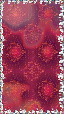 Üst manzara, yumuşak stil. Çiçek kompozisyonu, el boyası, hassas şablon. Sevgililer günü ve tebrik kartı konsepti için şık bir davetiye. Kırmızı renkte manzaralı çiçek deseni.