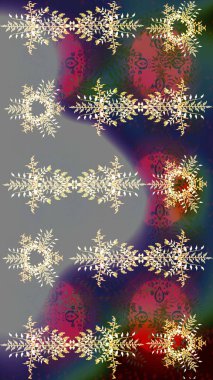 Gri, mor ve yeşil renkte kar tanelerinden oluşan kış deseni. Kış konsepti Raster illüstrasyonu. Düz yatıyordu.