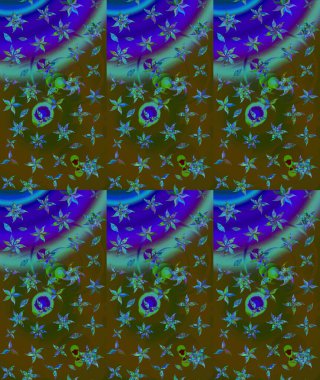 Parmak izi, kumaş, duvar kâğıdı, tekstil için raster dokusu. Renkli grunge, soyut arkaplanı colokahverengi çiçeklerle süslüyor. Nakış desenli çiçek deseni..