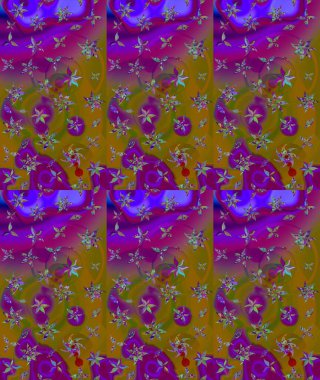 Sevimli çiçek raster deseni. Düz Çiçek Elementleri Tasarımı. Renkli Bahar Teması eskiz kalıbı. Mor renkte çiçekler.