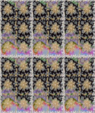 Gri renkli, altın elementli Raster eskiz deseni. Tasarım için Damask çizim deseni.