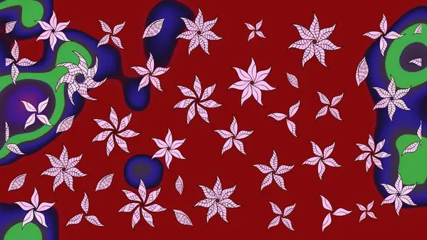 Raster illüstrasyonu. Çiçek buketleriyle klasik bir eskiz şekli. Kırmızı renklerde.