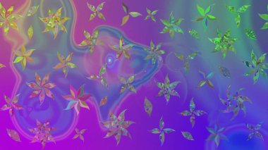 Raster illüstrasyonundaki çiçek desenli çizim. Mor renkli çiçekler. Düz Çiçek Elementleri Tasarımı. Renkli Yaz Teması çizim şablonu.