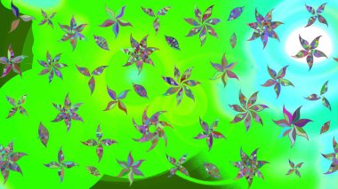 Sketch Colour Spring Theme eskiz kalıbı. Düz Çiçek Elementleri Tasarımı. Sevimli çiçek raster deseni. Yeşil renkte çiçekler.