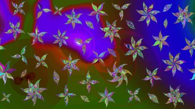 Nazikçe, güzel çiçek arkaplanı. Çiçekli karalama şeklinde Raster çiçek deseni. Yeşil renkte çiçekler.