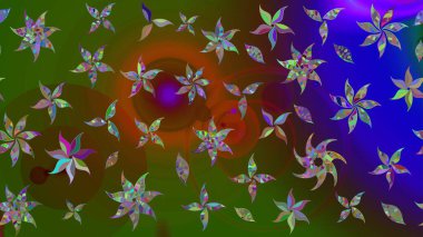 Yeşil renkli etnik çiçeklerle süslenmiş zarif bir eskiz şekli. Raster Çiçek İllüstrasyon Şirin Tekstil.