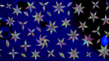 Raster illüstrasyonundaki çiçek desenli çizim. Suluboya tarzında mavi renkte çiçekler.
