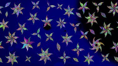 Çiçekli karalama şeklinde Raster çiçek deseni. Mavi renkli çiçekler. Nazik, narin çiçek arkaplanı.