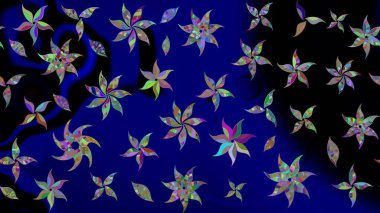 Yumuşak, mavi renkte bahar çiçekleri. Çiçekli karalama şeklinde Raster çiçek deseni. Raster illüstrasyonu.