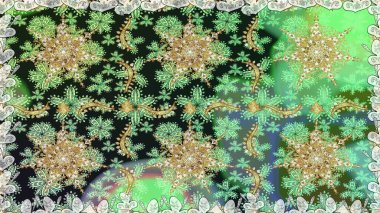 Kusursuz çiçek deseni. Yeşil renklerde grafiksel, modern, pürüzsüz desen. Duvar kâğıdı barok, İspanyol kumaşı. Kusursuz raster arkaplanı.