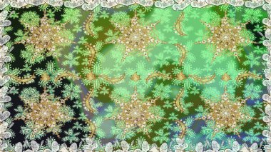 Raster geleneksel altın pürüzsüz deseni yeşil renklerde. Barok tarzında kusursuz bir doğulu süsü..