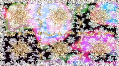 Senin tasarımın için, duvar kağıdı. Tarafsız renklerde altın çiçekli altın desenler. Raster geometrik arka plan. Altın rengi kusursuz illüstrasyon.