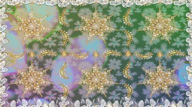 Gri renklerde, altın çiçekli altın desenler. Altın rengi, kusursuz çizim. Raster geometrik arka plan. Senin tasarımın için, duvar kağıdı..