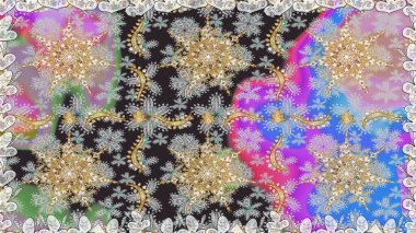 Paisleys zarif çiçek desenli dikdörtgen arka plan duvar kâğıdı illüstrasyonlu klasik stil, modern 3D çizgili sanat altın ve gri desenli çiçek yaprakları ve süslemeleri..