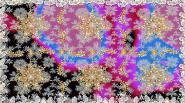 Tarafsız renklerde, altın elementlerle kusursuz desen. Kusursuz altın desen. Raster doğulu süsü.