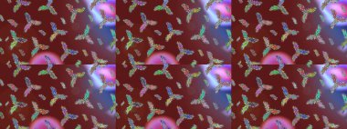 Raster illüstrasyonu. Kristal kar taneleri kırmızı, kahverengi ve mor renklerde.