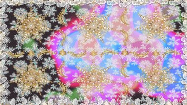 Çiçek desenli altın metal. Kusursuz altın desen. Tarafsız renkler ve altın elementler. Raster altın çiçek süsü brokar kumaş ve cam desenli..