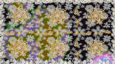 Klasik raster sarısı, kusursuz desen. Çiçek süsü kumaş deseni, cam, çiçek desenli altın elementli gri renkli metal..