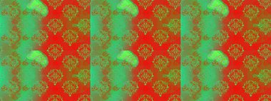 Çiçekli, pürüzsüz bir desen. Raster çiçekleri klasik tarzda çizilmiş. Yeşil, kırmızı ve turuncu renklerde bahar çiçekleri. Raster illüstrasyonu.