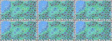 Mavi ve yeşil renkte güzel renkli kelebekler. Kusursuz desen. Kumaş, tekstil, baskı ve davetiye için arka plan. Raster illüstrasyonu.