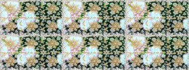 Senin tasarımın için, duvar kağıdı. Altın rengi, kusursuz çizim. Raster geometrik arka plan. Tarafsız renklerde altın desenli altın çiçekli elementler.