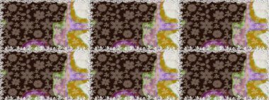 Moda baskıları için zarif bir şablon. Parlak renkli çiçekleri ve kahverengi renkli yaprakları olan kusursuz çiçek desenleri. Modern çiçek arkaplanı. Halk stili.