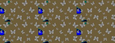 Kahverengi renkli illüstrasyon. Kağıt, kumaş ve ambalaj için uygun. Kelebekli Raster çiçek deseni..