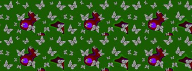 Kelebek desenli güzel çizim tasarımı. Yeşil renkli resimler.