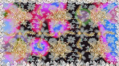 Raster oryantal süs. Kusursuz altın desen. Gri renklerde, altın elementlerle kusursuz desen.