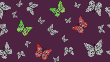 Kahverengi arka planda kelebek. Davetiye, kart ve parmak izi için basit kadınsı bir model. Raster illüstrasyonu. Çizim.