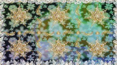 Klasik klasik klasik arka plan. Geleneksel oryantasyon süsü. Kusursuz klasik raster altın desenli. Gri renklerde, altın elementlerle kusursuz desen. Raster illüstrasyonu.