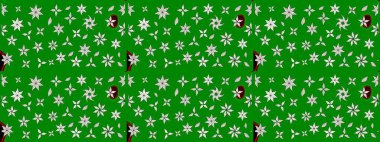 Raster Floral Illustration, Asyalı tekstil. Yeşil renkli etnik çiçeklerle zarif eskiz deseni.